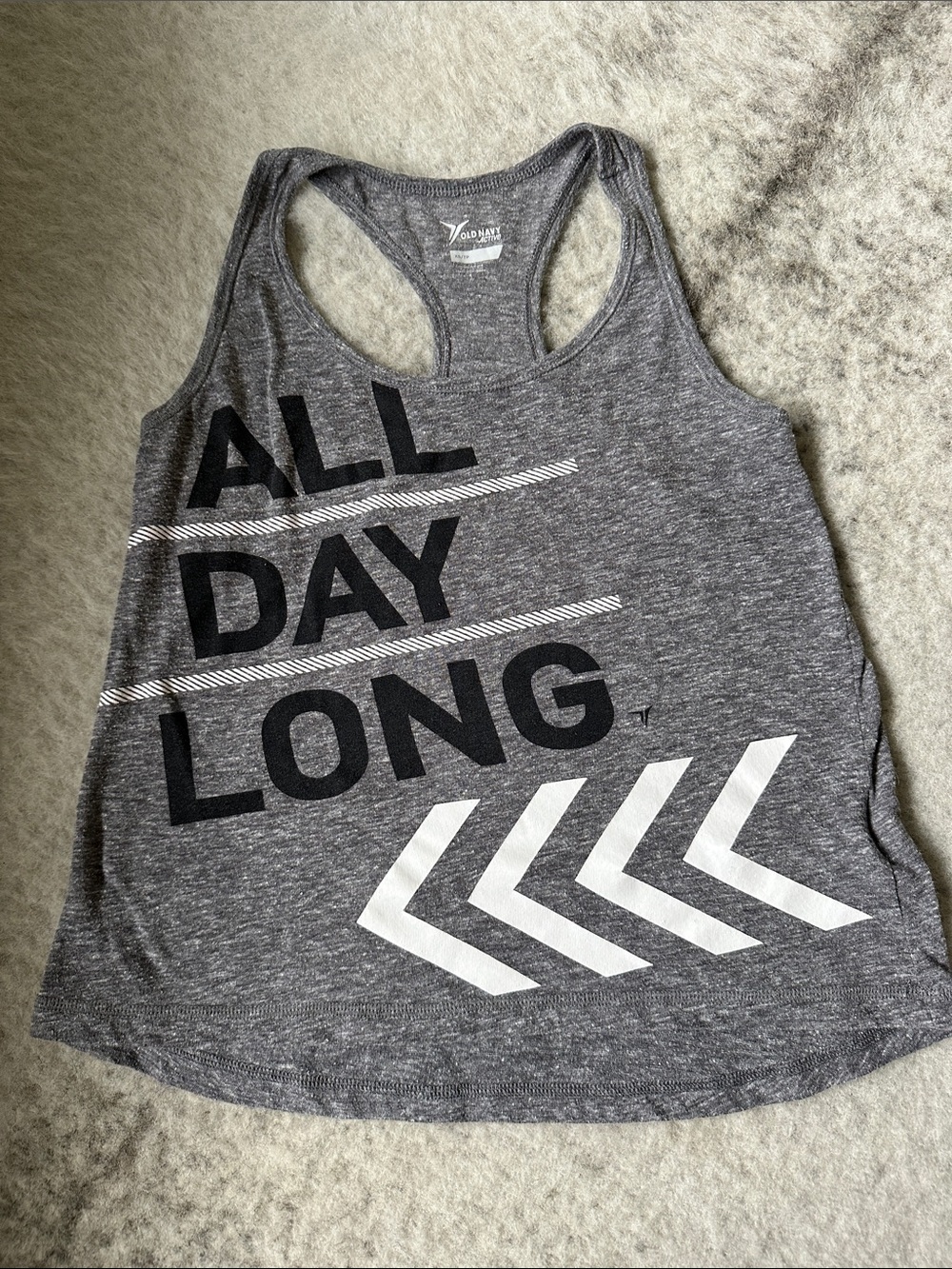 Old Navy Gray Graphic Racerback Tank with Black and White Print